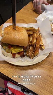 This is the barbecue hamburger with fresh cut fries