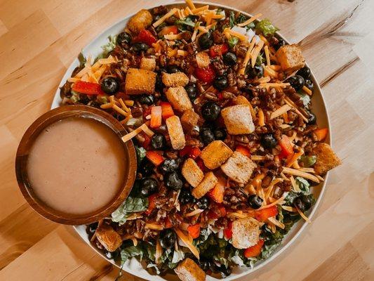 PecanBerry Salad with housemade Strawberry Vanilla Rhubarb dressing!