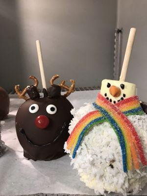 Snowman and Rudolph Christmas themed apples