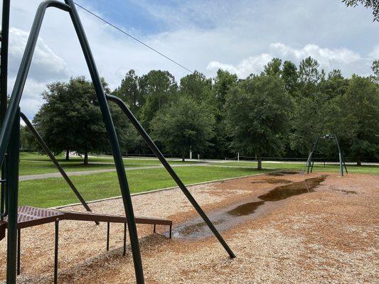 Flooded broken zip line