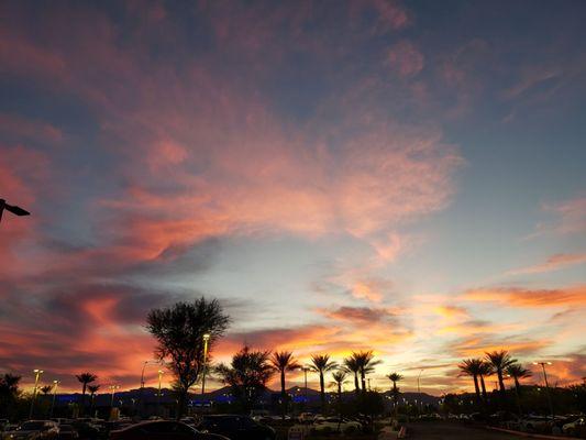 Sales parking lot at sunset.