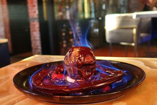 The Mexican Chocolate Cake was made with Cacao Tinitario and flambéed tableside. Who doesn't love a dessert with flair?