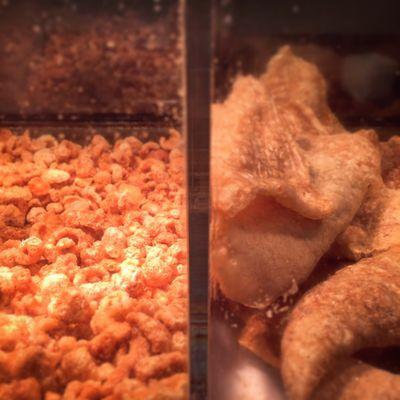 Fresh Chicharrones from the butcher, sizes Small and Venti