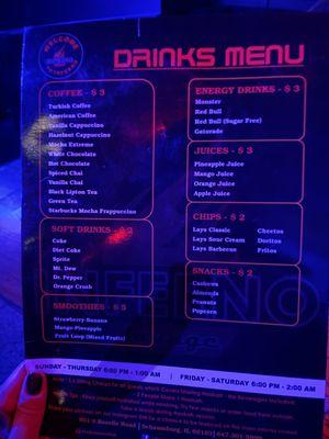 Drinks menu