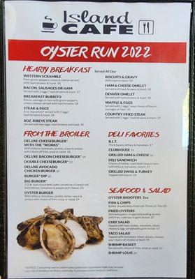 Limited menu for Oyster Run