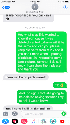 He told no old parts will be saved but why I want my old parts seems fishy to me