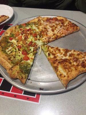 Medium pizza--half cheese and half Artichoke Hearts , Feta Cheese & Pesto