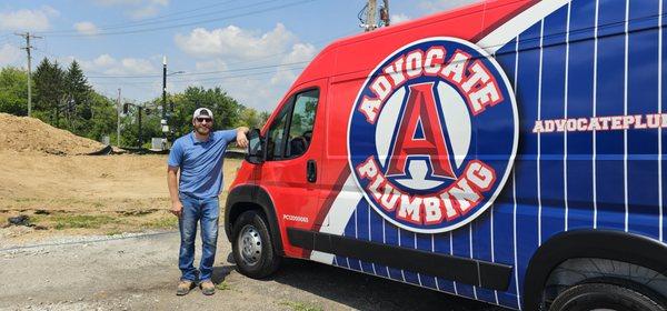 Technician with our newest Advocate Plumbing van.