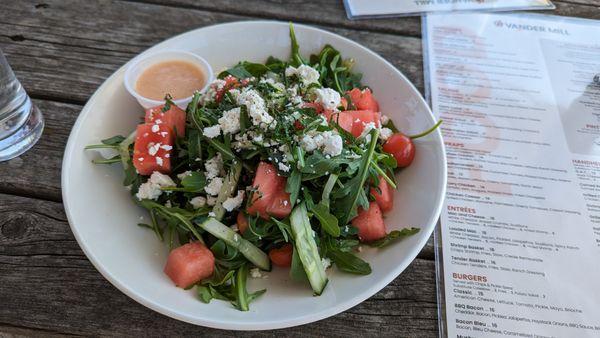 Watermelon feta arugula salad (dressing on the side). So refreshing!