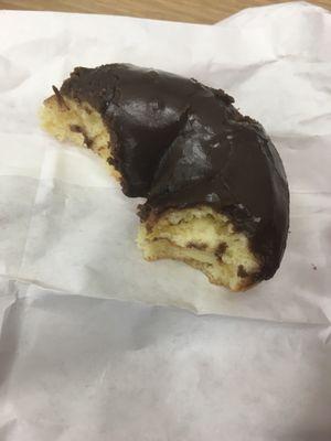 Cake donut with chocolate icing.