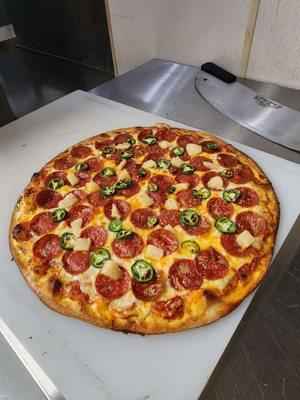 Pepperoni, Jalapenos and Pineapple??? Sure, why not?