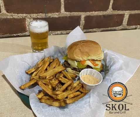 Apocalypse Burger and fresh cut fries (don't forget the Kick sauce!)