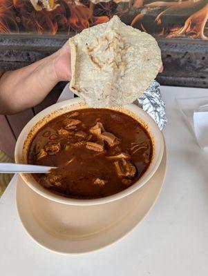 Menudo with homemade tortilla. Mrs. Yelper approved.I don't care for the stuff