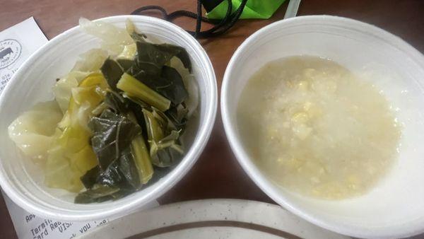 Cabbage collard greens and creamed corn.