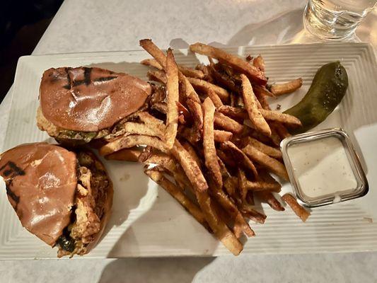 Fried chicken sandwich and truffle fries