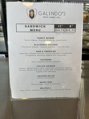 Sandwich menu