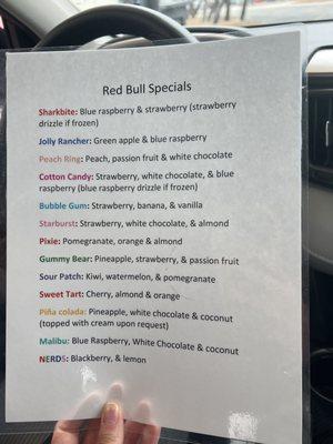 Red Bull Menu