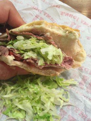 My lettuce sandwich at Jimmy John's Main st Rock Hill not impressed.  The bread is like rubber