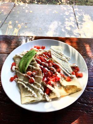 Mexican Breakfast Crepe (*V, *GF) with added avocado and black beans