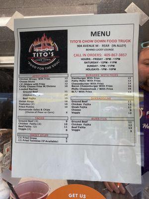 Toto's menu