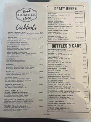 Drink menu