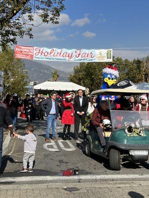 The parade with Perdy the Peacock (Arcadia's mascot)