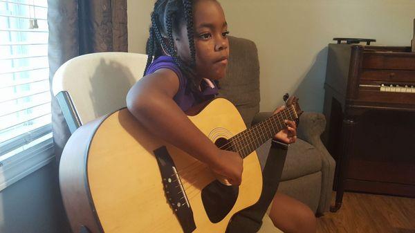 This sweet 7 year old Guitar student won the "Effort Award" this week, September 19, 2017 for trying her very best, no matter how difficult.