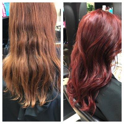 Before and after of my haircolor. New fabulous red!