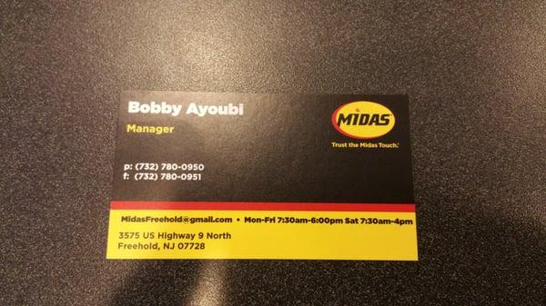 Hello Everyone My Name is Bobby Ayoubi Im the Manger at Midas of Freehold. Give me at 732 780 0950!!!