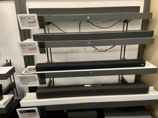 Inside: Just some of the sound bars they have set up so you can "try before you buy"