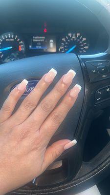 I asked for a long and narrow shape French tip with almond shape in the nude part and not what I got at all.