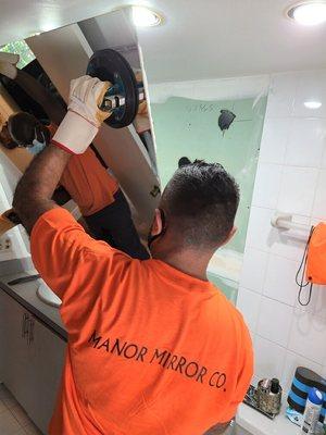 Mirror Removal - Bathroom Vanity Mirror Removal by Manor Mirror (954)7765522