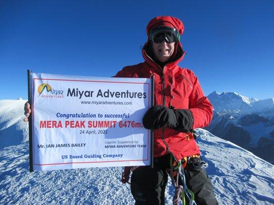 Mera Peak summit, 21,247 ft.  Mount Everest off my left shoulder.