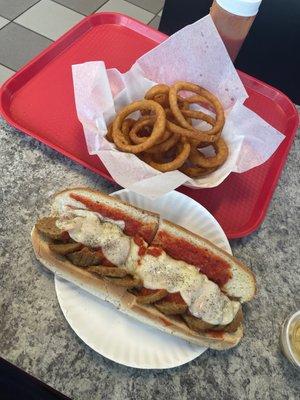 Meatball Grinder & Onion rings