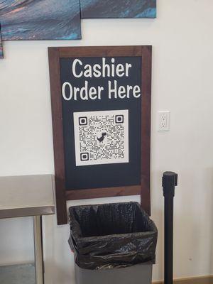 Scan QR to order online (cash only at register)