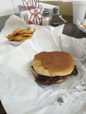 Hand pattied burger without the chili. Side of fries.