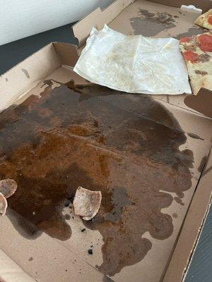 Puddle of oil from pizza