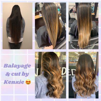 Caramel color Balayage and cut by Kenzie