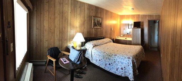 There is A LOT of wood paneling and not much else in the room. It's clean however and that is much appreciated.