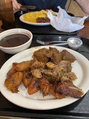 Plantains, black beans, beef and pork