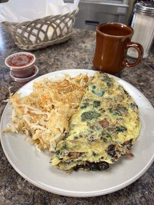 Had the Popeye Omelet with hash browns and toast. Man it was GOOOOOD!!!!!