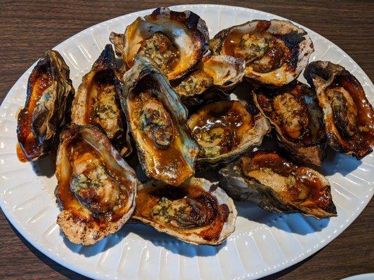 BBQ oysters. Piece de resistance. Perfectly BBQ' d with a nice light smokey taste.