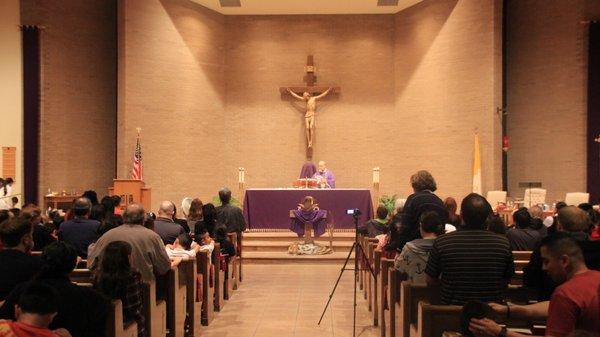 Father Joseph teaching Mass in the Sanctuary. Sanctuary accommodates up to 750 persons.