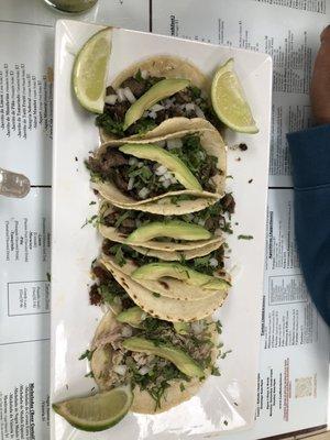 Steak tacos (2) chorizo tacos (2) and carnitas. In my opinion, chorizo won, 2nd place carnitas.