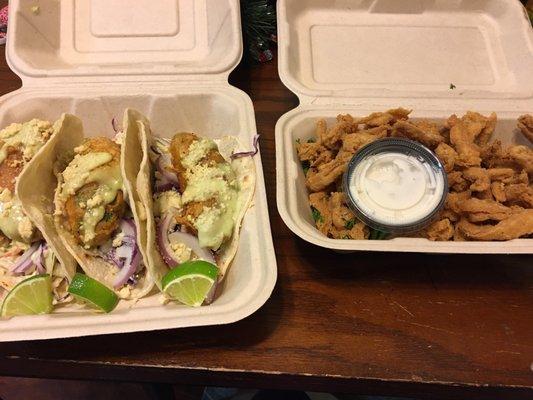 Avocado Tacos and Soy Curl Fries