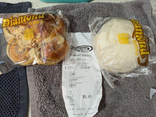 L-R: Taro Bun, $2.85. Steam Chicken Bun, $2.95