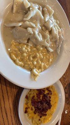 Chicken & dumplings, Mac n cheese and loaded hashbrown casserole