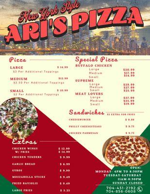 Ari's Pizza New Menu