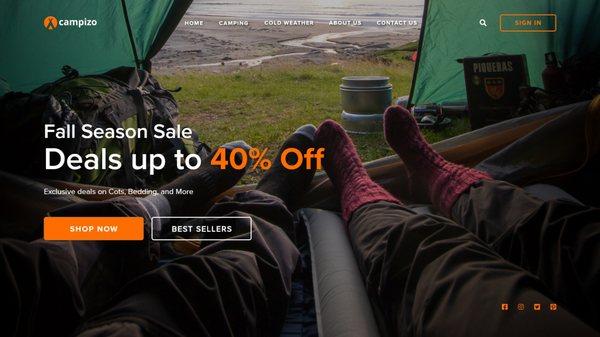 Camping Gear website Landing Page - Campizo