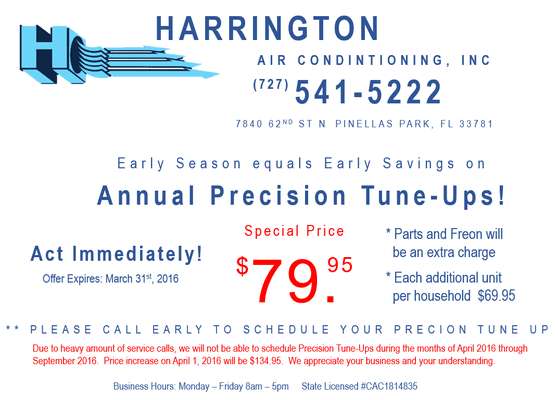 Harrington Air Conditioning HVAC Tune Up Special